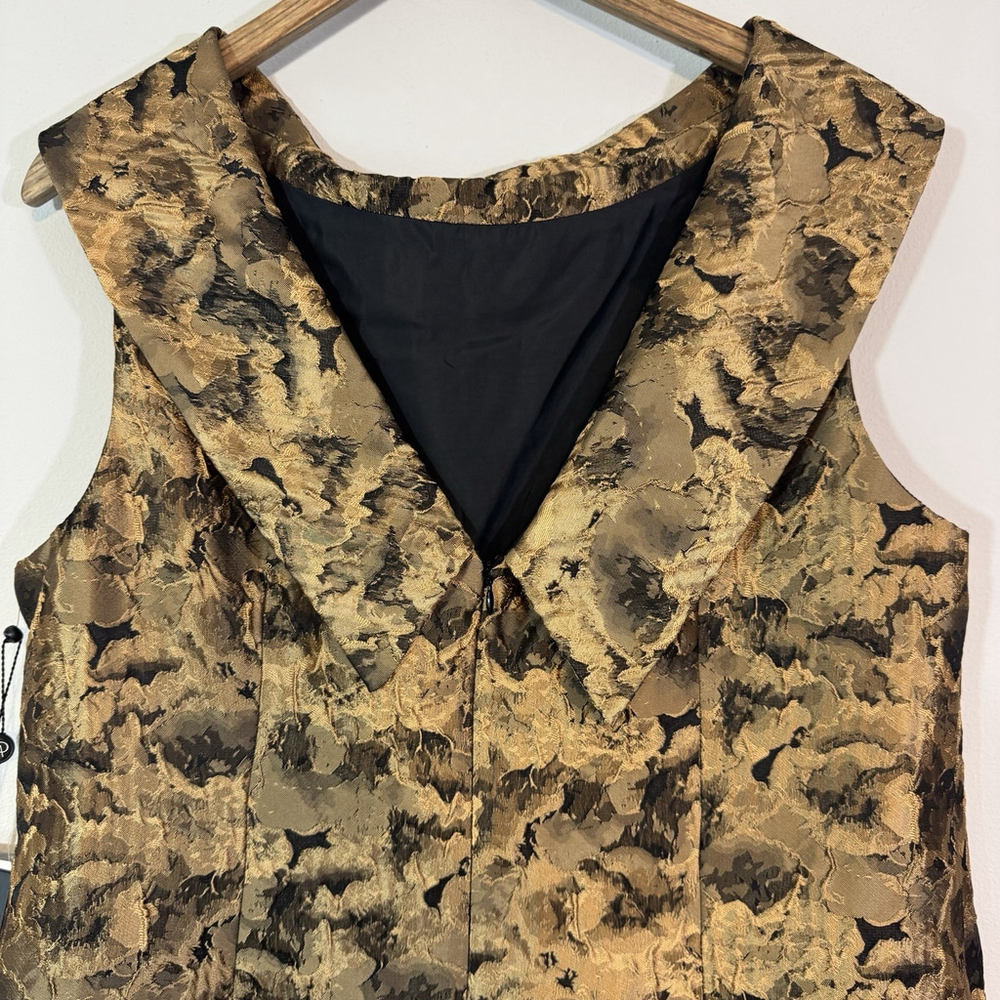 ADRIANNA PAPELL Bias Collar Shift Cocktail Dress Gold Black Size 14 - Picture 8 of 11